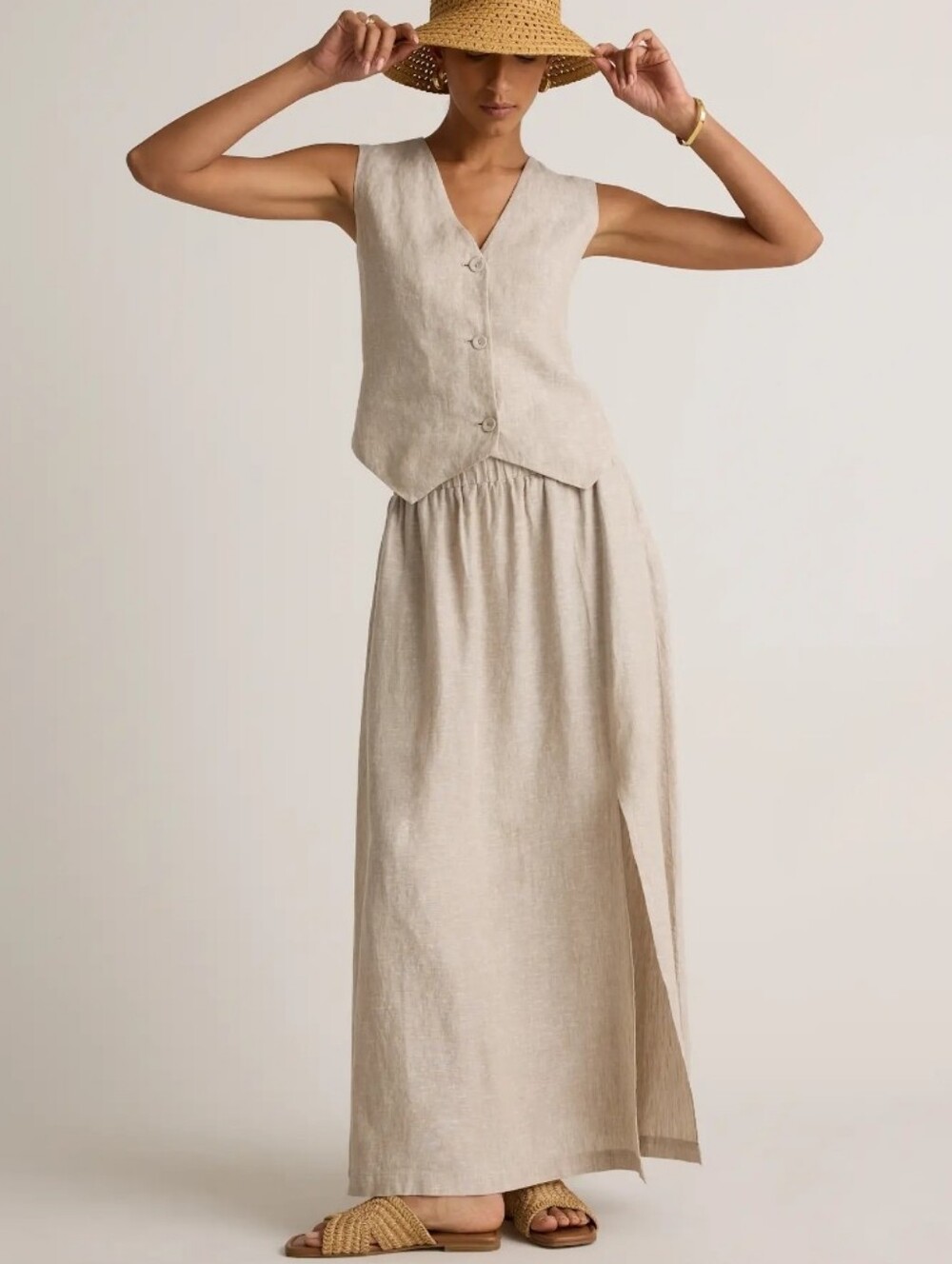NWT Quince European Linen Maxi Skirt in Flax Size Large